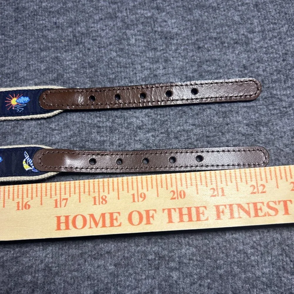 Vintage Kids Sailboat Belt Canvas Embroidered Navy Blue Brass Buckle XS Lot of 2